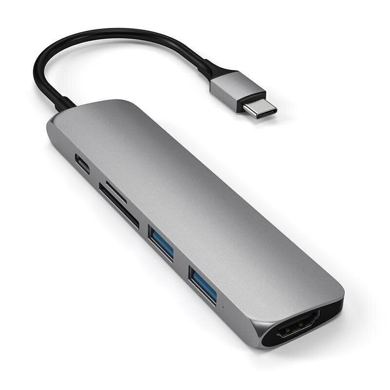Satechi Slim USB-C MultiPort Adapter V2 HDMI portidega, USB 3.0 ja kaardilugejaga, hall цена и информация | USB adapterid ja jagajad | hansapost.ee