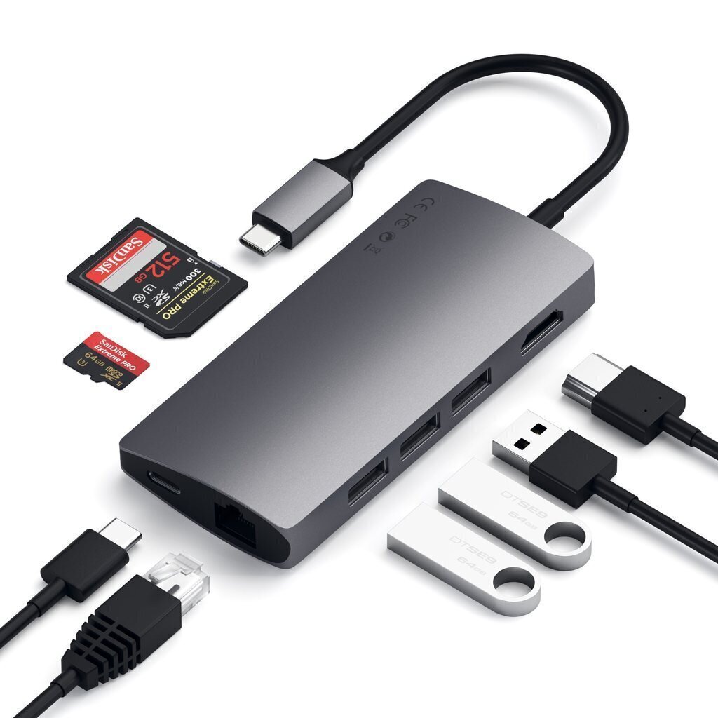 USB-C jagaja Multi-Port 4K Gigabit Ethernet Satechi, Satechi Satechi USB-C Multi-Port 4K Gigabit Ethernet USB hub, Adapter USB цена и информация | USB adapterid ja jagajad | hansapost.ee