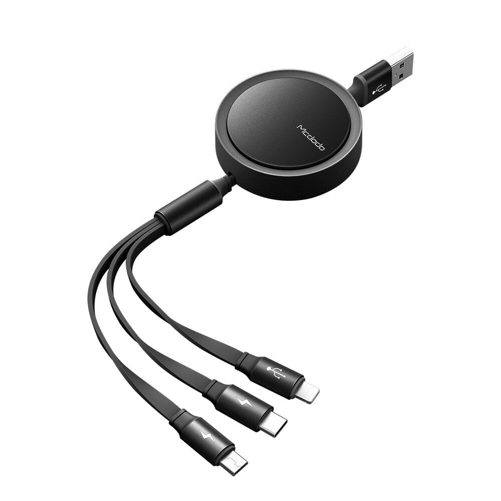 McDodo 3in1 telefonikaabel USB - Iphone , USB-C , microUSB 1.2m must sissetõmmatav CA-7250 hind ja info | Mobiiltelefonide kaablid | hansapost.ee