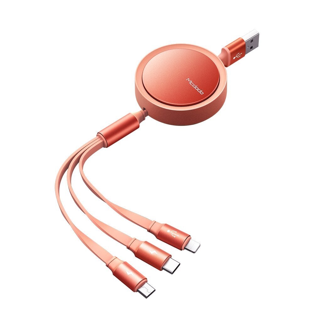 Mcdodo 3-in-1 sissetõmmatav USB + Lightning + USB-C + microUSB kaabel 1,2 m oranž sissetõmmatav CA-7252 hind ja info | Juhtmed ja kaablid | hansapost.ee