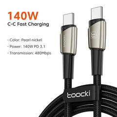 Kaabel Toocki USB C -> USB C PD 140W 5A 1,0 m, kiirlaadimise andmekaabel hind ja info | Toocki Mobiiltelefonid ja lisatarvikud | hansapost.ee