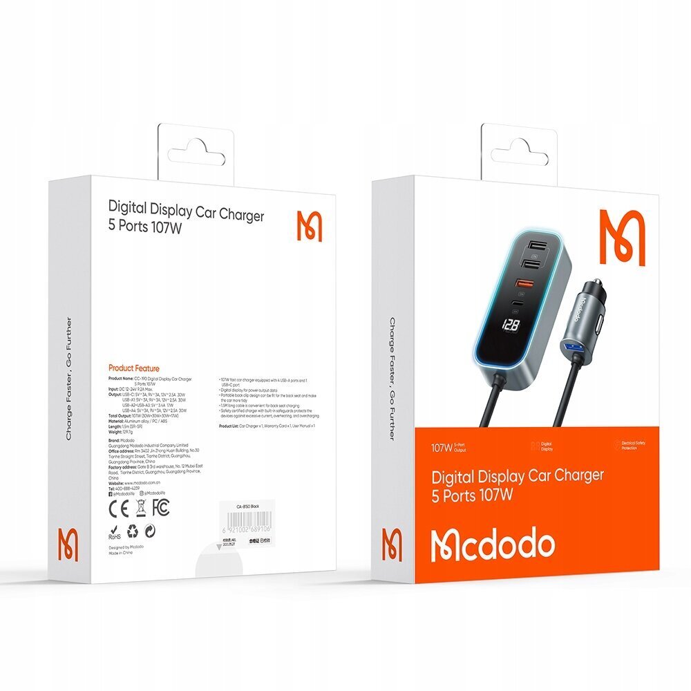 Mcdodo autolaadija, USB-C väljund PD 107W LED ekraaniga hind ja info | Telefonide kaitsekaaned ja -ümbrised | hansapost.ee