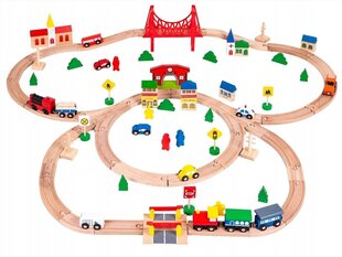 Деревянный поезд с рельсами Ecotoys, из 90 частей цена и информация | Игрушки для мальчиков | hansapost.ee