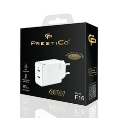 Prestico F16 Fast Charge 2xUSB-C 40 Вт PD, белый цена и информация | Зарядные устройства для телефонов | hansapost.ee