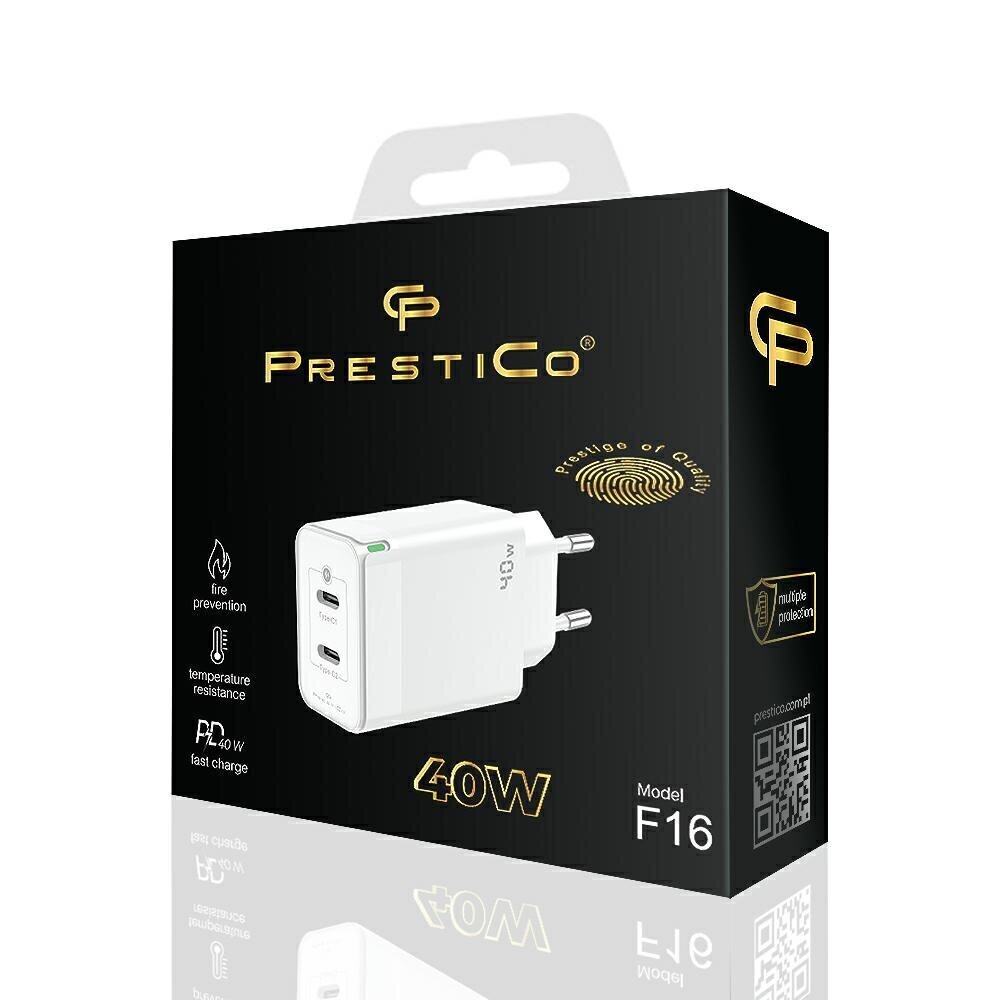 Prestico F16 Fast Charge 2xUSB-C 40W PD цена и информация | Laadijad mobiiltelefonidele | hansapost.ee