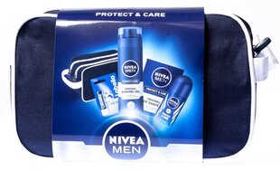 Komplekt meestele Nivea Men Protect & Care: raseerimisjärgne palsam 100 ml + raseerimisgeel 200 ml + rulldeodorant 50 ml + huulepalsam 4.8 g + kosmeetikakott hind ja info | Raseerimisvahendid | hansapost.ee