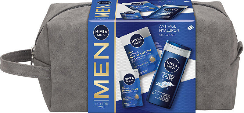 Komplekt Nivea Anti-Age Hyaluron meestele: dušigeel 250 ml + habemeajamisjärgne palsam 100 ml + niisutav kreem 50 ml + kosmeetikakott hind ja info | Näokreemid | hansapost.ee