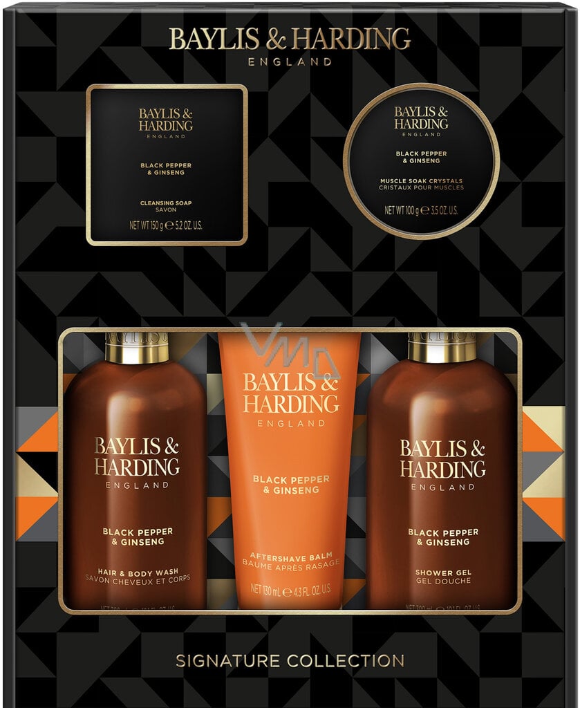 Kosmeetikakomplekt Baylis & Harding Black Pepper & Ginseng Men's Perfect Grooming meestele: dušigeel, 300 ml + habemeajamisjärgne palsam, 130 ml + keha- ja juuksepesuvahend, 300 ml + seep, 150 g + vannikristallid, 100 g hind ja info | Raseerimisvahendid | hansapost.ee