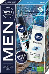 Набор подарков Nivea Daily Trio Sensitive Skin Care для мужчин: гель для душа, 250 мл + спрей-антиперспирант, 150 мл + универсальный крем, 30 мл цена и информация | Масла, гели для душа | hansapost.ee