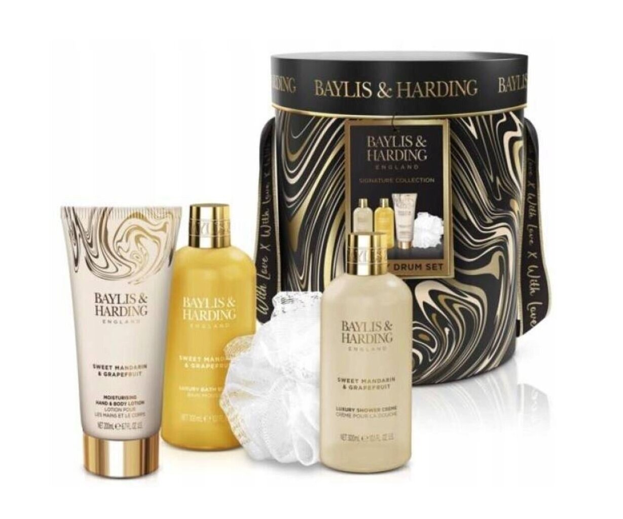 Kosmeetikakomplekt Baylis & Harding Sweet Mandarin & Grapefruit Ultimate Care: vannivaht, 300 ml + dušikreem, 300 ml + käte- ja ihupiim, 200 ml + käsn hind ja info | Kehakreemid, kehaõlid ja losjoonid | hansapost.ee