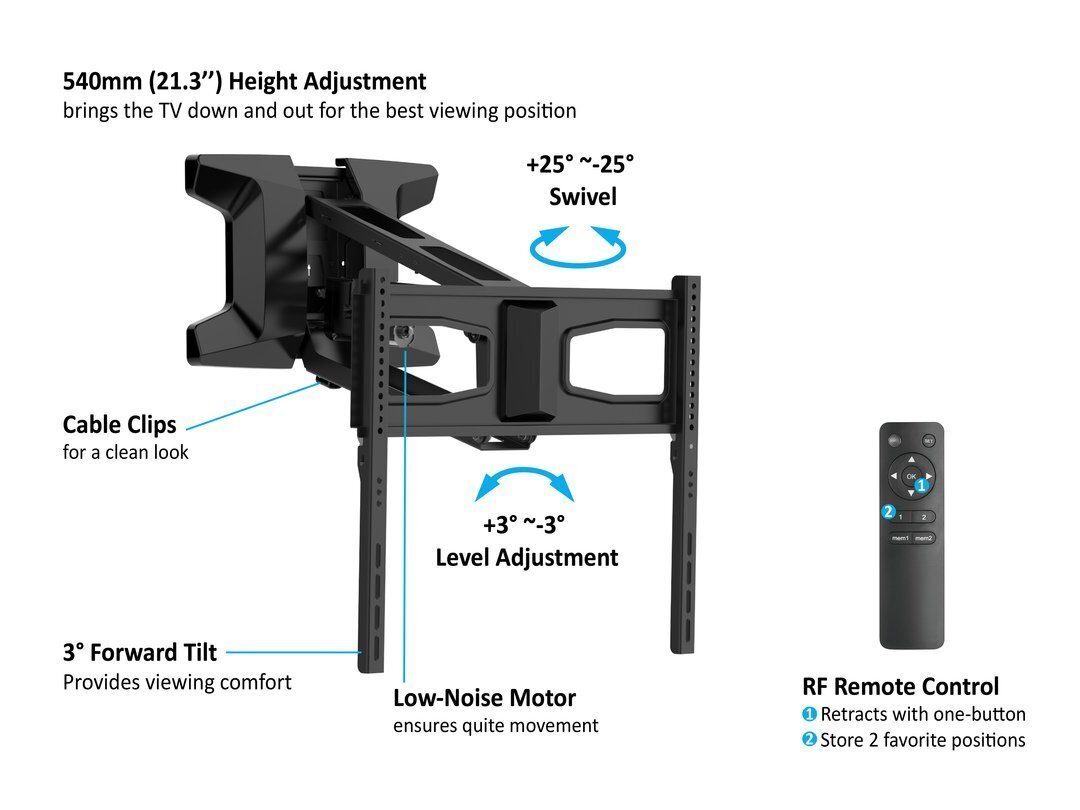 Multibrackets MB-9615 Motorized TV bracket with remote control for TVs up to 70" / 35kg hind ja info | Teleri seinakinnitused ja hoidjad | hansapost.ee