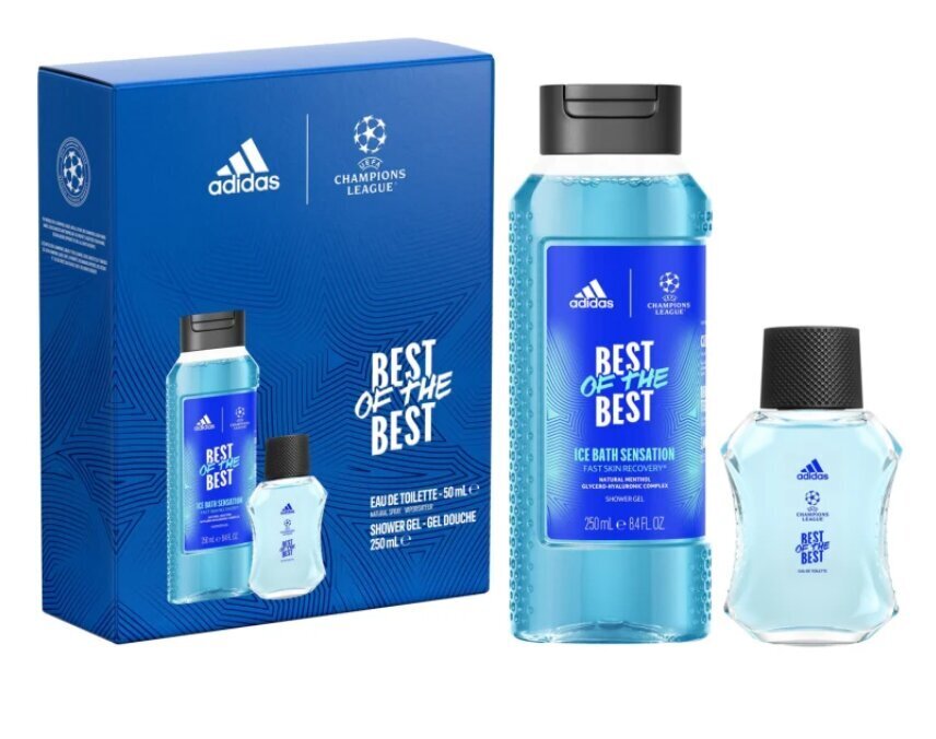 Kinkekomplekt Adidas Uefa 9 Best of Best meestele: tualettvesi Edt, 50 ml + dušigeel, 250 ml цена и информация | Parfüümid meestele | hansapost.ee