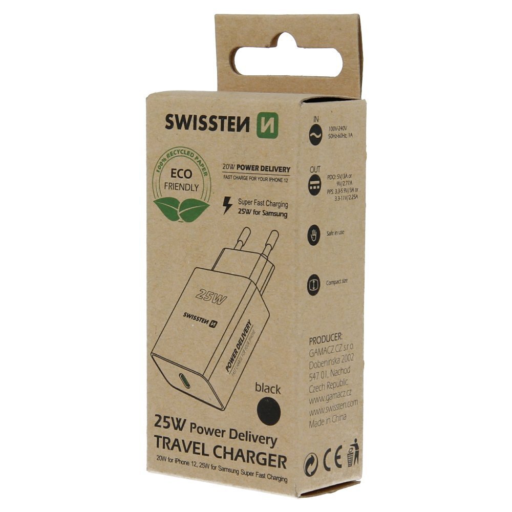 Swissten ECO Premium 25W Travel Charger USB-C PD 3.0 hind ja info | Laadijad mobiiltelefonidele | hansapost.ee