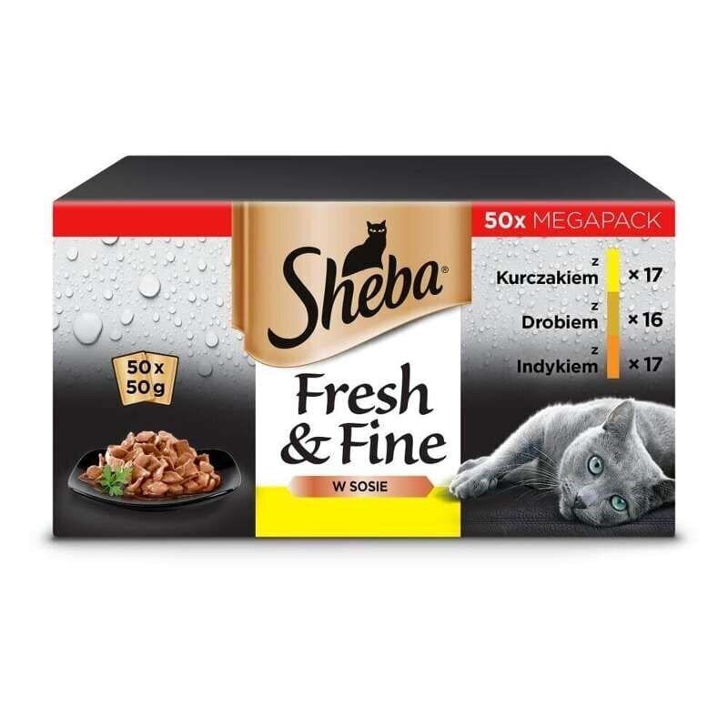 Sheba Fresh&Fine kassitoit kana, linnuliha, kalkuniga, 50x50 g hind ja info | Kassikonservid | hansapost.ee
