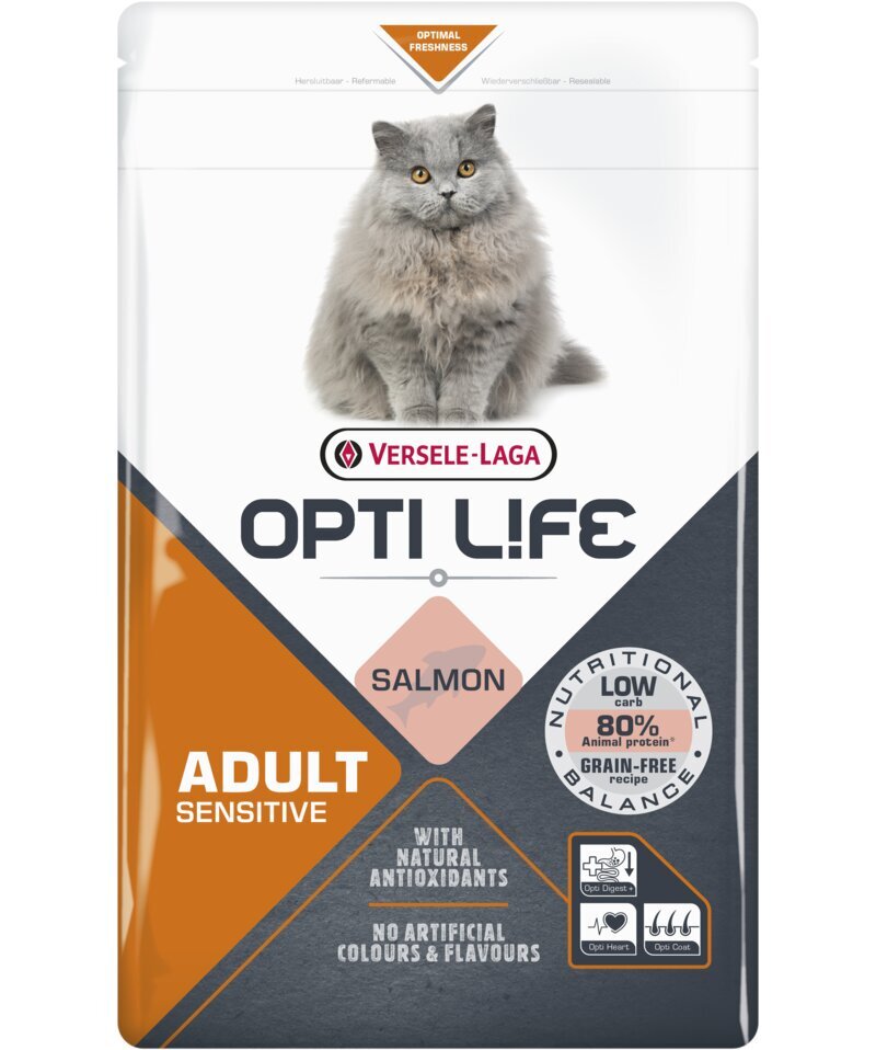 Versele-Laga Opti Life Cat Adult Sensitive koos lõhega, 2,5 kg hind ja info | Kassi kuivtoit ja kassikrõbinad | hansapost.ee