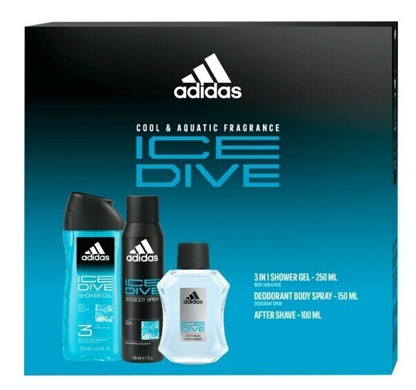 Komplekt meestele Adidas Ice Dive: habemeajamisvaht, 100 ml + dušigeel, 250 ml + deodorant, 150 ml цена и информация | Raseerimisvahendid | hansapost.ee