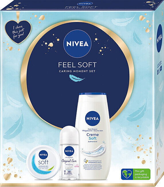 Komplekt Nivea Feel Soft body care gift set: dušigeel Creme Soft, 250 ml + rulldeodorant Original Care, 50 ml + niisutav kreem Soft, 100 ml hind ja info | Dušigeelid, õlid | hansapost.ee