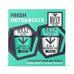 Komplekt Below the Belt Grooming Fresh Nuts & Bolts Gift Set, meestele: deodorant Fresh & Dry Balls Cool, 75 ml + 3 in 1 dušigeel, 75 ml hind ja info | Below the Belt Grooming Parfüümid, lõhnad ja kosmeetika | hansapost.ee