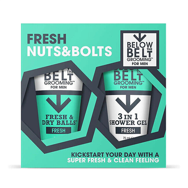 Komplekt Below the Belt Grooming Fresh Nuts & Bolts Gift Set, meestele: deodorant Fresh & Dry Balls Cool, 75 ml + 3 in 1 dušigeel, 75 ml hind ja info | Dušigeelid, õlid | hansapost.ee