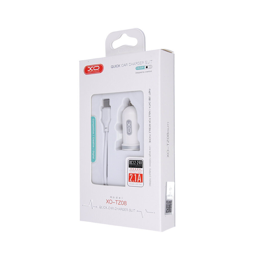 XO TZ08 car charger 2x USB 2,1A white + USB-C cable hind ja info | Laadijad mobiiltelefonidele | hansapost.ee