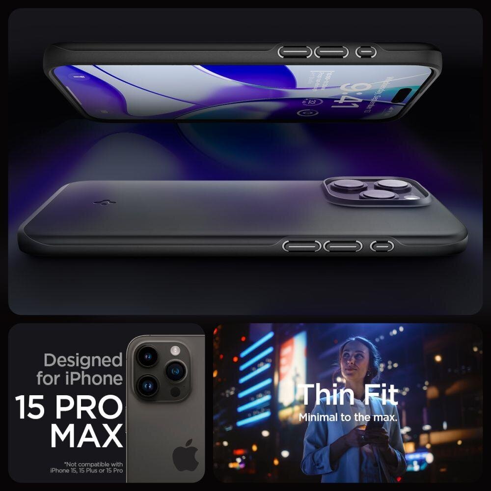 Spigen Thin Fit iPhone 15 Pro Max 6.7", black ACS06544 цена и информация | Telefonide kaitsekaaned ja -ümbrised | hansapost.ee
