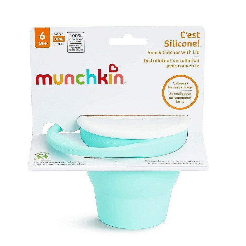 Silikoonist suupistete tops kaanega Munchkin Mint, 6+ kuud hind ja info | Laste taldrikud, kausid ja söögiriistad | hansapost.ee