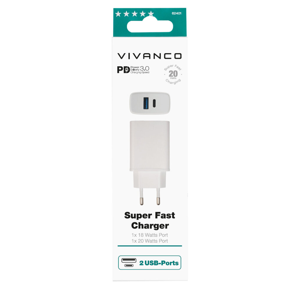 Vivanco USB-A/USB-C PD3 20W (62401) hind ja info | Laadijad mobiiltelefonidele | hansapost.ee