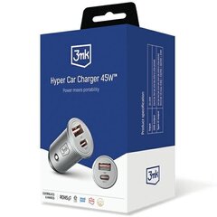 3MK HyperCar Charger 45W Ładowarka samochodowa 1xUSB-A + 1xUSB-C цена и информация | Зарядные устройства для телефонов | hansapost.ee