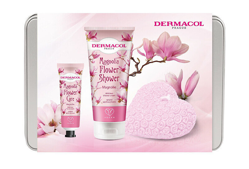 Kehahoolduskomplekt Dermacol Magnolia Flower Care I naistele: dušigeel, 200 ml + kätekreem, 30 ml + lõhnaküünal + kosmeetikakott hind ja info | Dušigeelid, õlid | hansapost.ee