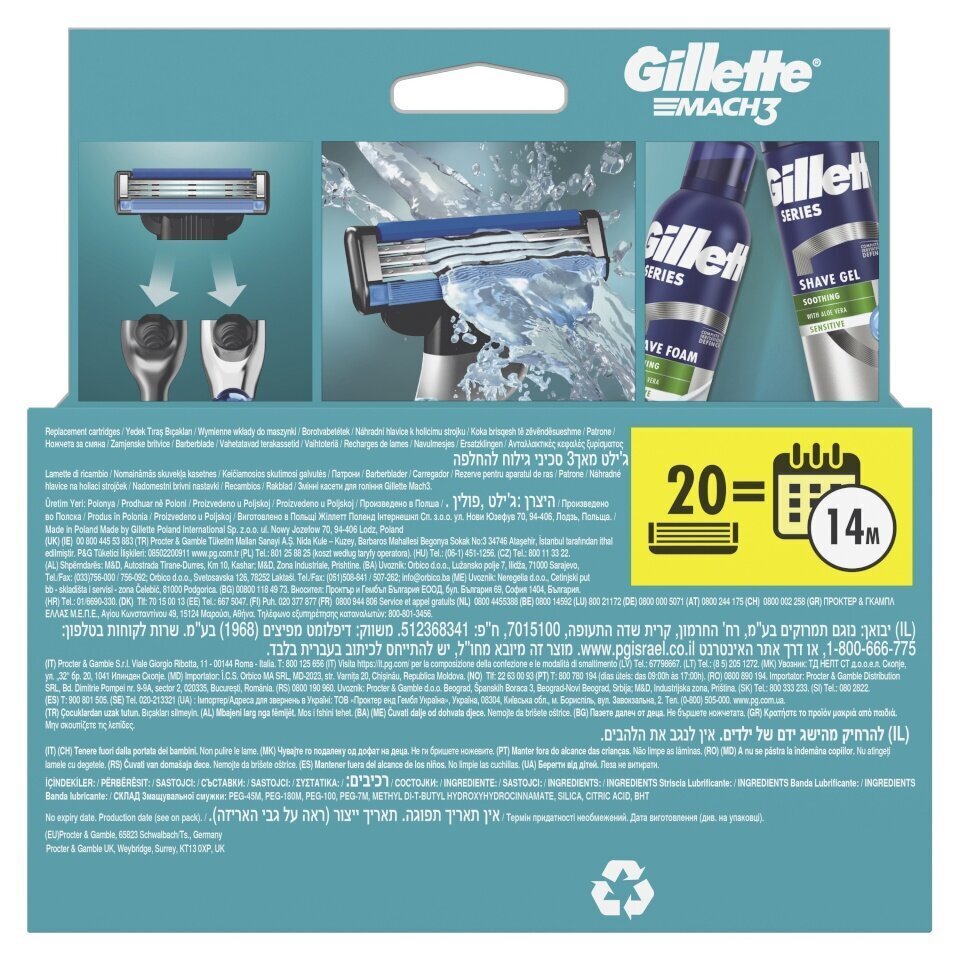 Raseerija terad Gillette Mach3, 20 tk цена и информация | Raseerimisvahendid | hansapost.ee