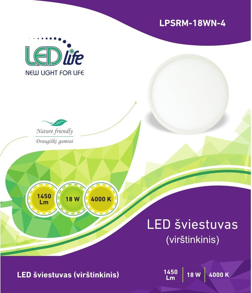 Laevalgusti pinnapealse paigaldusega LEDlife LED18W, ümmargune hind ja info | Seinavalgustid | hansapost.ee