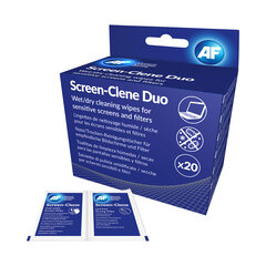 Niisked ja kuivad salvrätikud ekraanide puhastamiseks AF Screen-Clene Duo, 2 x 20 tk hind ja info | Puhastusvahendid | hansapost.ee