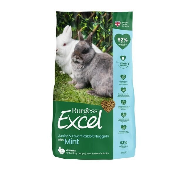 Toit küülikutele Burgess Excel Junior Mint, 1,5 kg цена и информация | Toit väikeloomadele | hansapost.ee