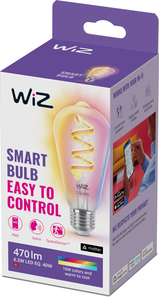 Lambipirn WiZ Smart, E27, ST64, RGB, Wi-Fi, 2200-6500 K, läbipaistev, 470 lm, 1tk цена и информация | Lambipirnid ja LED-pirnid | hansapost.ee