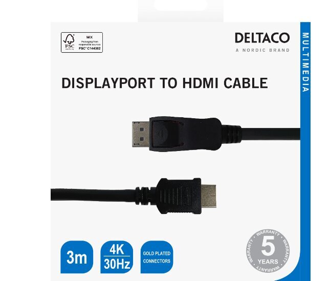 Deltaco, HDMI/DP, 3m hind ja info | Juhtmed ja kaablid | hansapost.ee