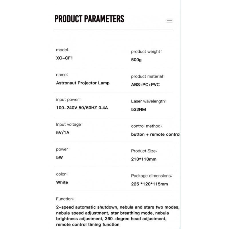 XO LED-projektor CF01 astronaut, tähed ja universum price and information | Projektorid | hansapost.ee