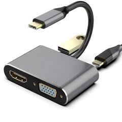 RoGer USB-C Мультимедиа адаптер HDMI 4K@30Hz / VGA 1080p / USB 3.0 / USB-C PD / Серый цена и информация | Адаптеры, USB-разветвители | hansapost.ee