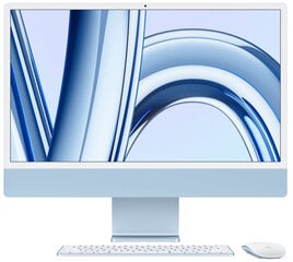 iMac 24” 4.5K Retina, Apple M3 8C CPU, 10C GPU/8GB/256GB SSD/Blue/INT - MQRQ3ZE/A hind ja info | Lauaarvutid | hansapost.ee