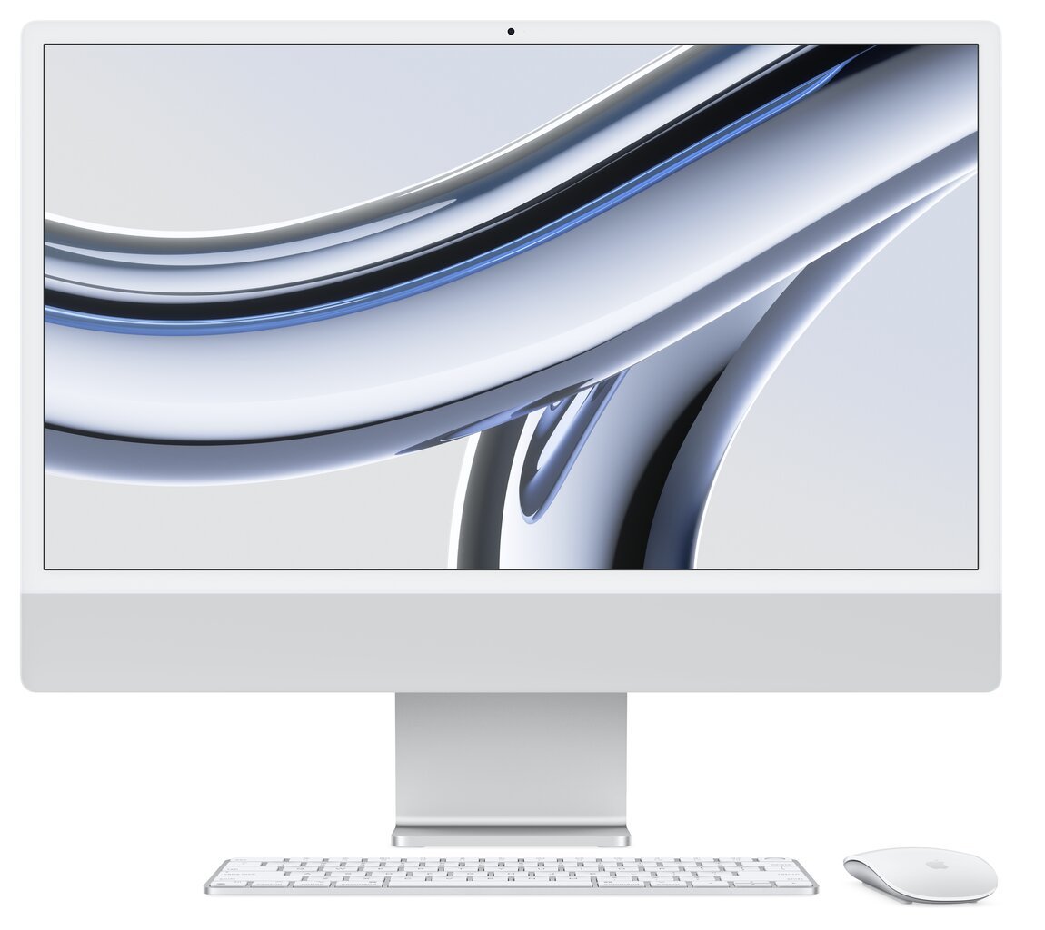 iMac 24” 4.5K Retina, Apple M3 8C CPU, 10C GPU/8GB/512GB SSD/Silver/INT - MQRK3ZE/A hind ja info | Lauaarvutid | hansapost.ee