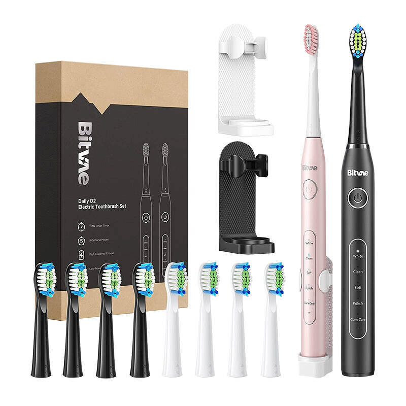 Bitvae hambahari Sonic toothbrushes with tips set and 2 holders D2+D2 (roosa and must) цена и информация | Elektrilised hambaharjad | hansapost.ee