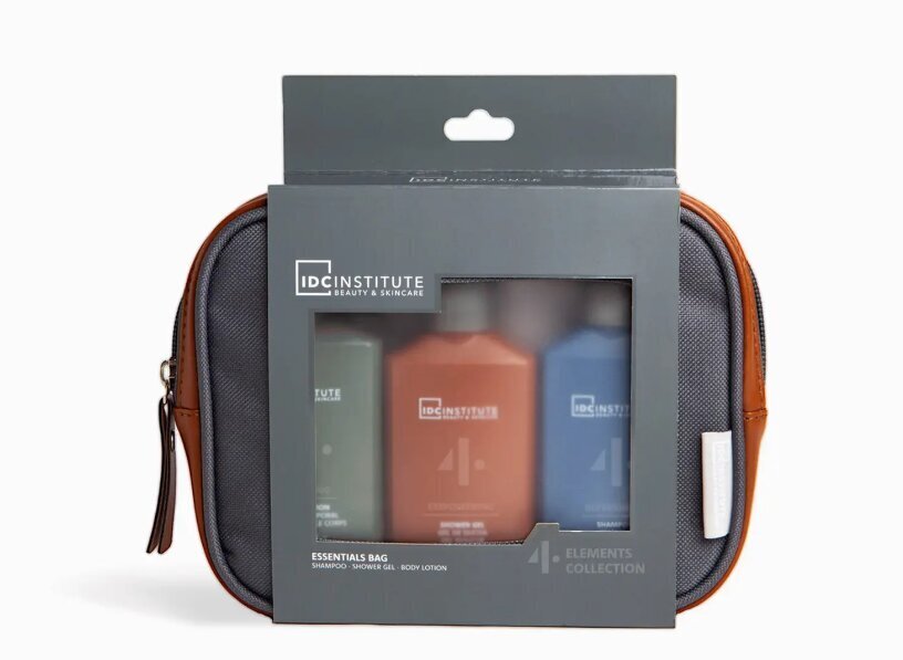 Kehahoolduskomplekt Idc Institute Four Elements Essentials Bag: šampoon, 120 ml + dušigeel, 120 ml + ihupiim, 120 ml + kosmeetikakott hind ja info | Dušigeelid, õlid | hansapost.ee