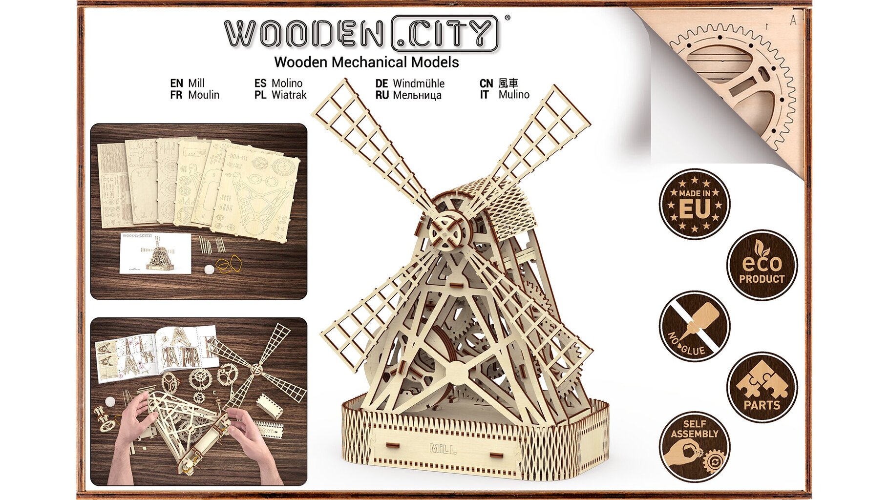 Puidust 3D pusle Veski Wooden city, 222 tk цена и информация | Pusled lastele ja täiskasvanutele | hansapost.ee