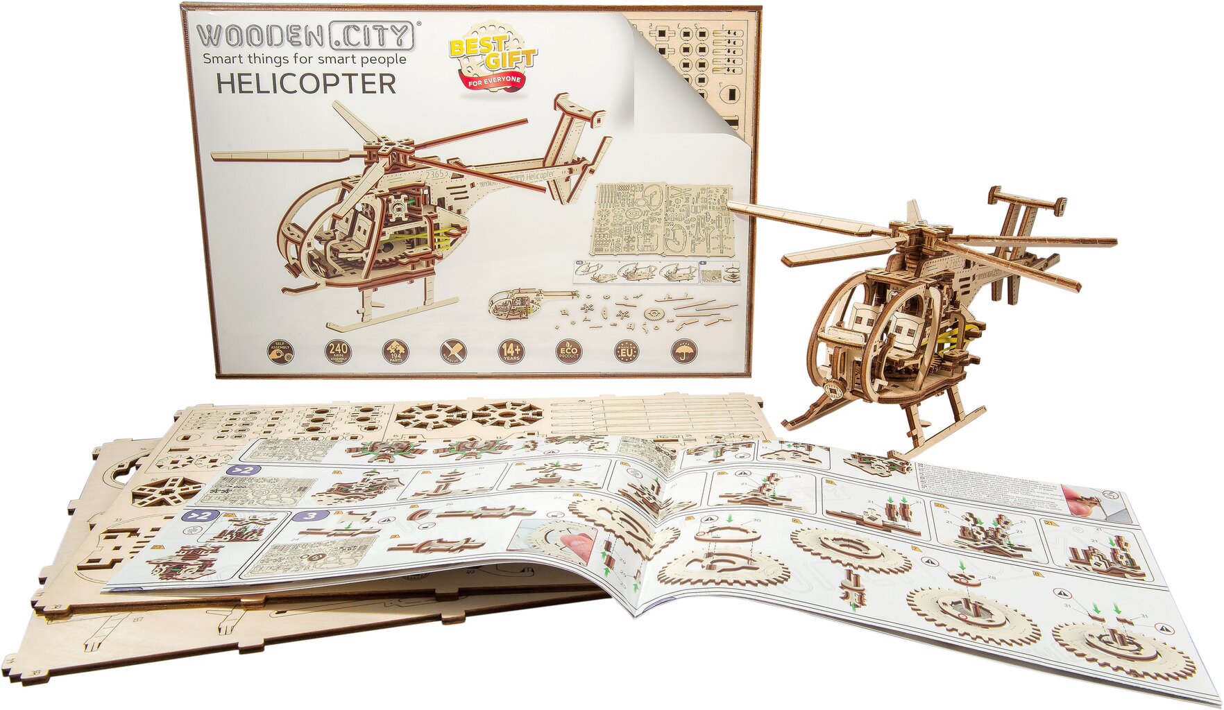 Puidust 3D konstruktor Wooden City Helikopter, 194 tk цена и информация | Klotsid ja konstruktorid | hansapost.ee