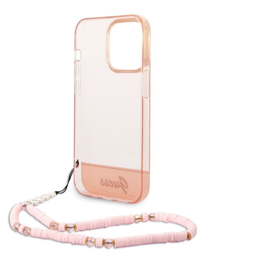 Guess PC/TPU Camera Outline Translucent Case with Strap for iPhone 14 Pro Max Pink hind ja info | Telefonide kaitsekaaned ja -ümbrised | hansapost.ee