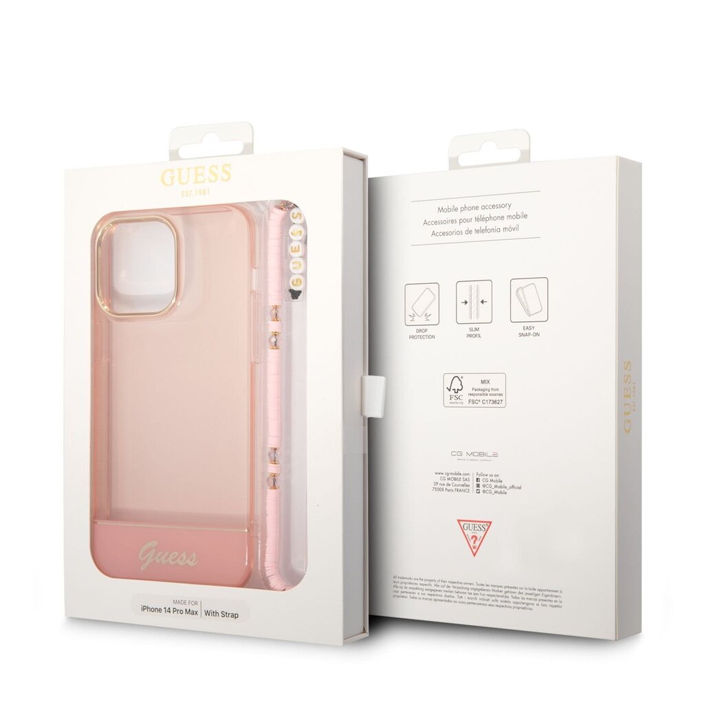 Guess PC/TPU Camera Outline Translucent Case with Strap for iPhone 14 Pro Max Pink hind ja info | Telefonide kaitsekaaned ja -ümbrised | hansapost.ee