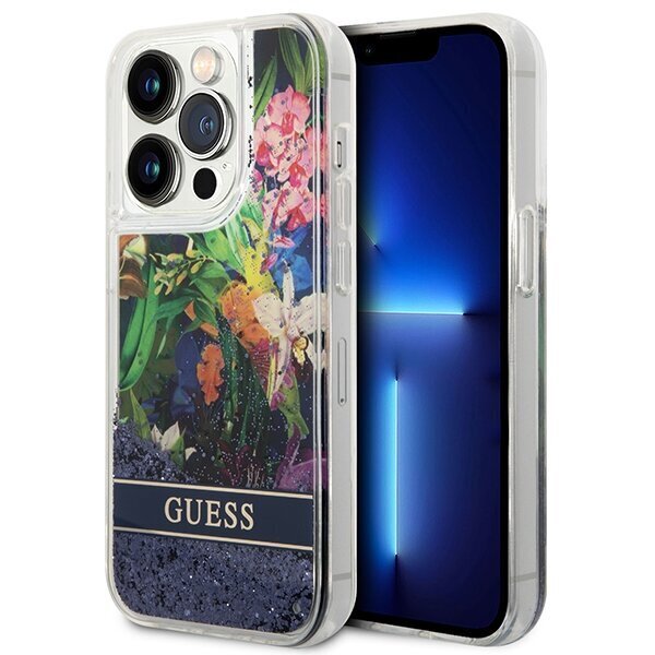 Guess GUHCP14XLFLSB iPhone 14 Pro Max 6,7" blue hardcase Flower Liquid Glitter цена и информация | Telefonide kaitsekaaned ja -ümbrised | hansapost.ee