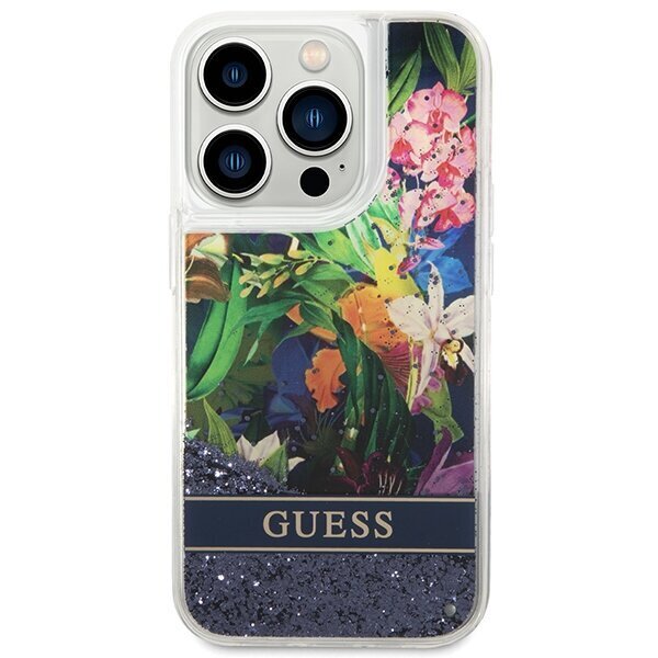 Guess GUHCP14XLFLSB iPhone 14 Pro Max 6,7" blue hardcase Flower Liquid Glitter цена и информация | Telefonide kaitsekaaned ja -ümbrised | hansapost.ee