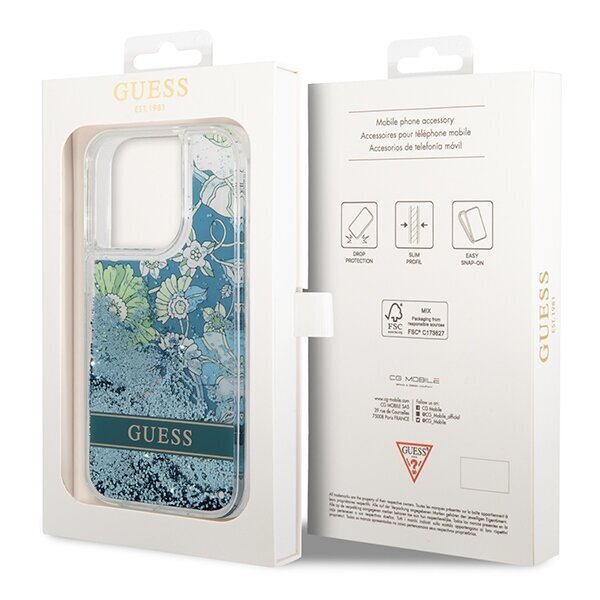 Guess GUHCP14XLFLSN iPhone 14 Pro Max 6,7" green hardcase Flower Liquid Glitter hind ja info | Telefonide kaitsekaaned ja -ümbrised | hansapost.ee