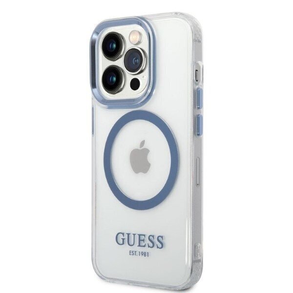 Guess GUHMP14LHTRMB iPhone 14 Pro 6,1" blue hard case Metal Outline Magsafe hind ja info | Telefonide kaitsekaaned ja -ümbrised | hansapost.ee