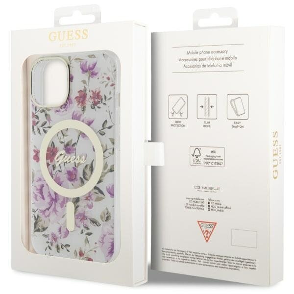 Guess GUHMP14SHCFWST iPhone 14 6.1" transparent hardcase Flower MagSafe hind ja info | Telefonide kaitsekaaned ja -ümbrised | hansapost.ee